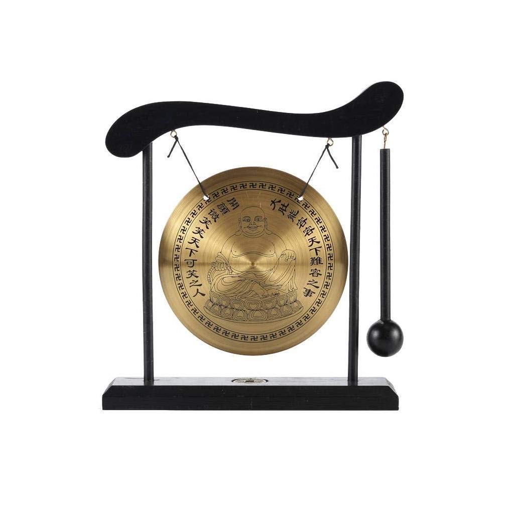 Lachineuse Laughing Buddha Gong on Base - Decorative Home Accents - Copper & Wood - Asian Culture - Christmas