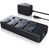 CSL-Computer USB 3.0 Hub 5 GB s de Transferencia de Datos con Interruptor Separado - Concentrador Activo de 4 Puertos - Distribuidor 4Port hasta 5 Gbps - para PC Notebook Laptop Tablet - Negro