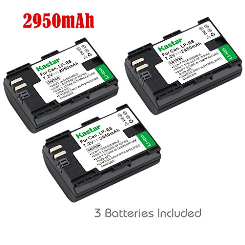 Kastar Battery 3 Pack for Canon LP-E6 LP-E6N, Canon EOS 60D 60Da EOS 70D XC10, EOS 5D Mark II 5D Mark III 5D Mark IV, EOS 5DS 5DS R, EOS 6D 7D Mark II and BG-E14 BG-E13 BG-E11 BG-E9 BG-E7 BG-E6 Grip