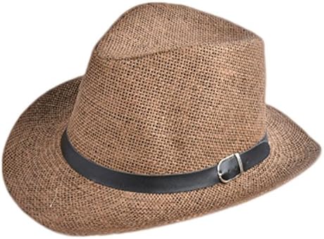 YHQYZZ Unisex Men Women Straw Hat Cowboy Cap Summer Beach Travel Sunhat with Black Belt Band DCE