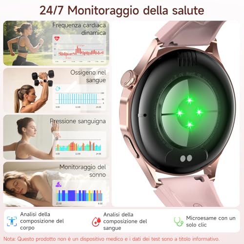 2026 Nuovo Smartwatch Donna con ECG/HRV/Acido Urico/Lipidi,1.32" AMOLED Orologio con 24H Chiamate, Pressione Sanguigna, Salute femminile, Cardiofrequenzimetro, Sonno, SOS, Fitness Watch Android e iOS