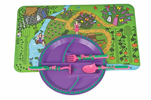 Constructive Eating Garden Fairy Combo with Utensil Set, Plate, and Placemat for Toddlers, Infants, Babies and Kids - Flatware Toys are Made with FDA Approved Materials for Safe and Fun Eating