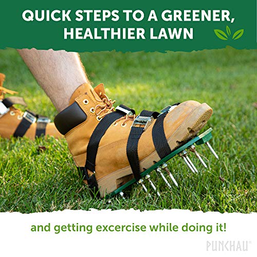 Punchau Lawn Aerator Shoes with Metal Buckles and 3 Straps with Added Ankle Support Strap - Heavy Duty Spiked Sandals for Aerating Your Lawn or Yard