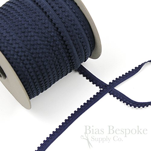 5 Yards of MAE Plush Picot Lingerie Elastic, Antique Navy, Made in Italy