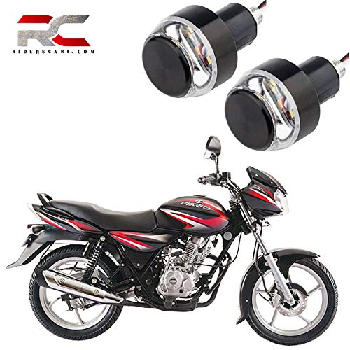Riderscart Side LED Indicator Light Bike Handle Bar End LED Blinker Indicator Light with Stylish Finish 2X Motorcycle DRL/Turn Signal LED for Bajaj Discover 125 Bike (Blue/Orange) With 6 Month Warranty