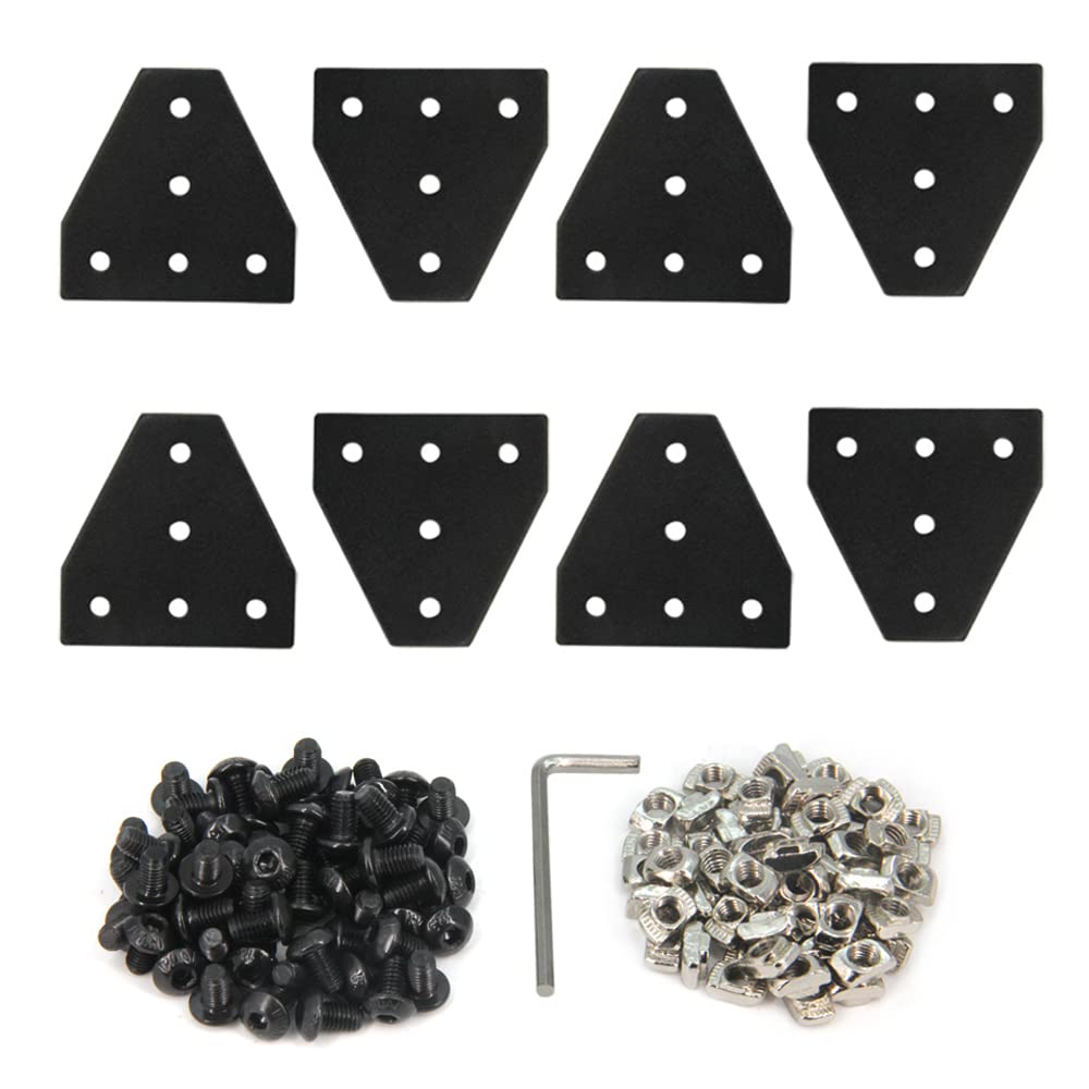 Yeebyee 2020 Corner Bracket Plate T Shape 5 Hole 90 Degree Outside Joining Plate with M5x8mm Screws and T-Nuts for 20 x 20mm Series Aluminum Extrusion Profile,8pcs/Pack (Black-2020 T Shape) โ image 1
