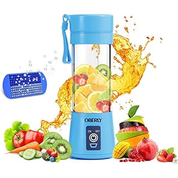 Portable Blender, OBERLY Smoothie Juicer Cup - Six Blades in 3D, 13oz Fruit Mixing Machine with 2000mAh USB Rechargeable Batteries, Ice Tray, Detachable Cup, Perfect Blender for Personal Use (FDA, BPA Free)
