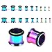 BodyJ4You 18PC Ear Stretching Kit Tunnels - 14G-00G Beginner Gauges - Single Flare Flesh Saddle Expanders - Hypoallergenic Rainbow Steel - Women Men Unisex