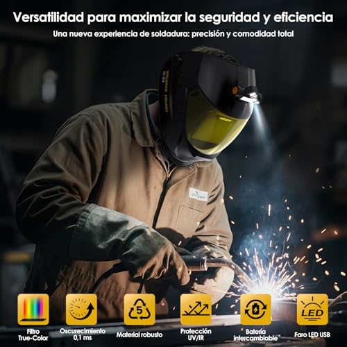 MIGVAN Automatic Welding Mask with LED Light Ultra-HD True-Color Mask 100x82mm XL Solar Welding 0.1ms for MIG TIG MMA and Frosted DIN 4/5-9/9-13 H-24