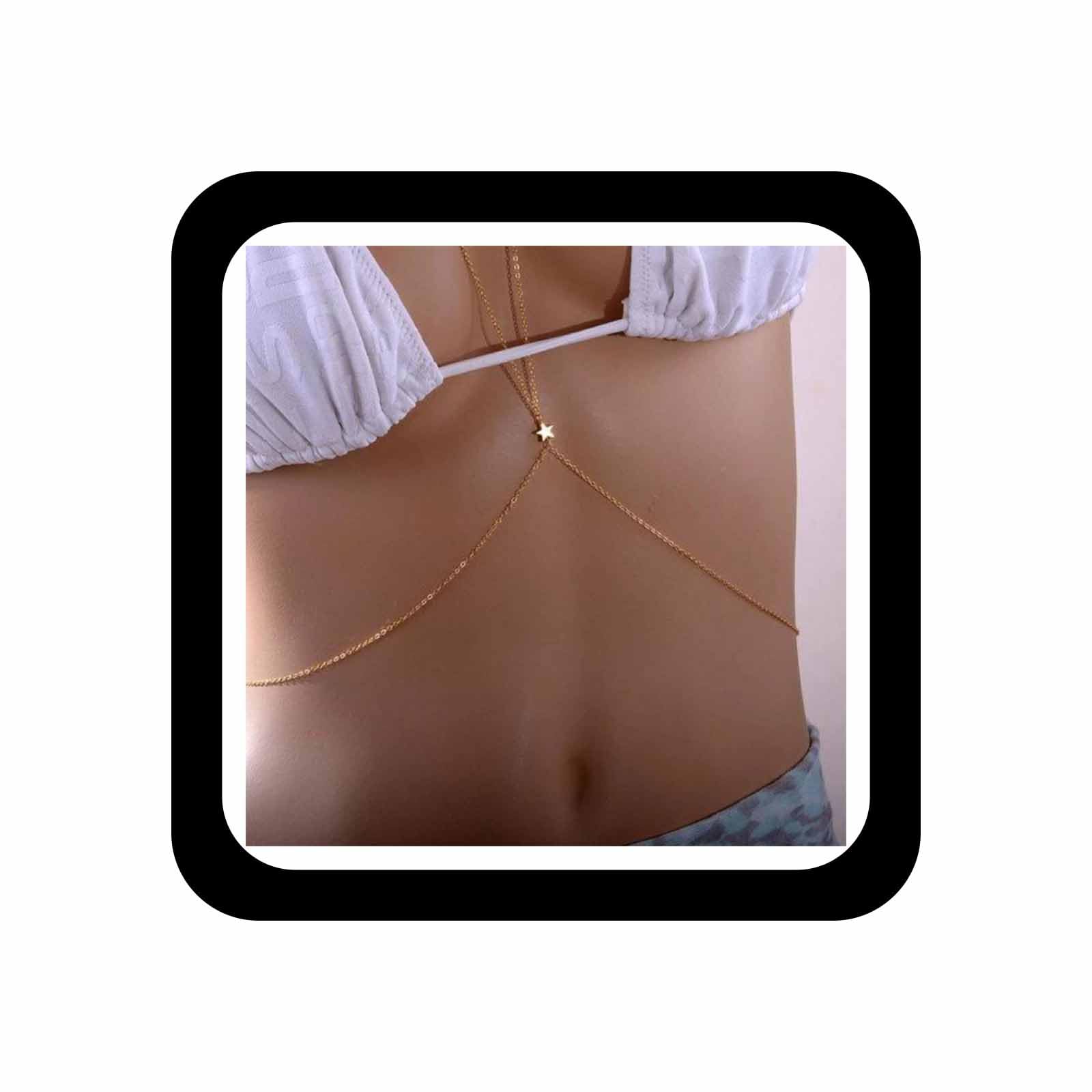 Wendalern Boho Star Body Chain Necklace Adjustable Bra Bikini Chain Summer Beach Gold Pentagram Charm Body Chain Jewelry for Women Girls