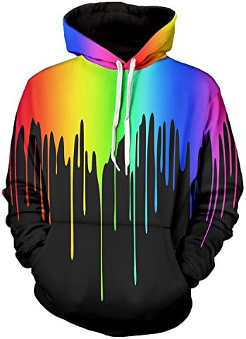 Couple 3D Tie Dye Rainbow Paint Graphic Long Sleeve Lightweight Pullover Hoodie Sweatshirt With Kangaroo Pocket