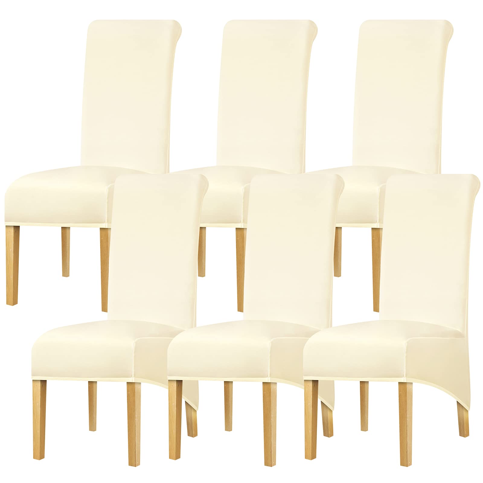 Leorate XL Size High Back Chair Cover Stretch Spandex Chair Slipcover for Dining Room Wedding Party Banquet Home Decor Cream 6 pieces