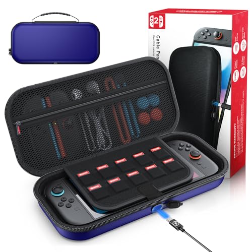 [Ladung Innen] Tragetasche für Nintendo Switch 2 (2025)/ Alle Switch 1 Konsole, Harte Tragbare Eva Reise-Tasche für Nintendo Switch Zubehör Skins und 10 Spielkarten, Blau (Kabel Nicht Enthalten)