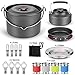 Odoland 22pcs Camping Cookware Mess Kit, Large Size Hanging Pot Pan Kettle with Base Cook Set for 4, Cups Dishes Forks Spoons Kit for Outdoor Camping Hiking and Picnicthumb 1