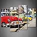 4 Panel Wall Art Group of Vintage American Cars Parked in A Street of Old Havana Painting Pictures Print On Canvas Car The Picture for Home Modern Decoration Piece (Ready to Hang)