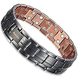 RainSo Mens Matt Gun Black Copper Double Row Magnetic Therapy Bracelets for Arthritis Wristband Adjustable (Matt Gun Black)
