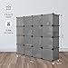 LANGRIA 16 Cube Organizer Stackable Plastic Cube Storage Shelves Design Multifunctional Modular Wardrobe Cabinet with Hanging Rod for Clothes Shoes Toys Bedroom Living Room (Grey)