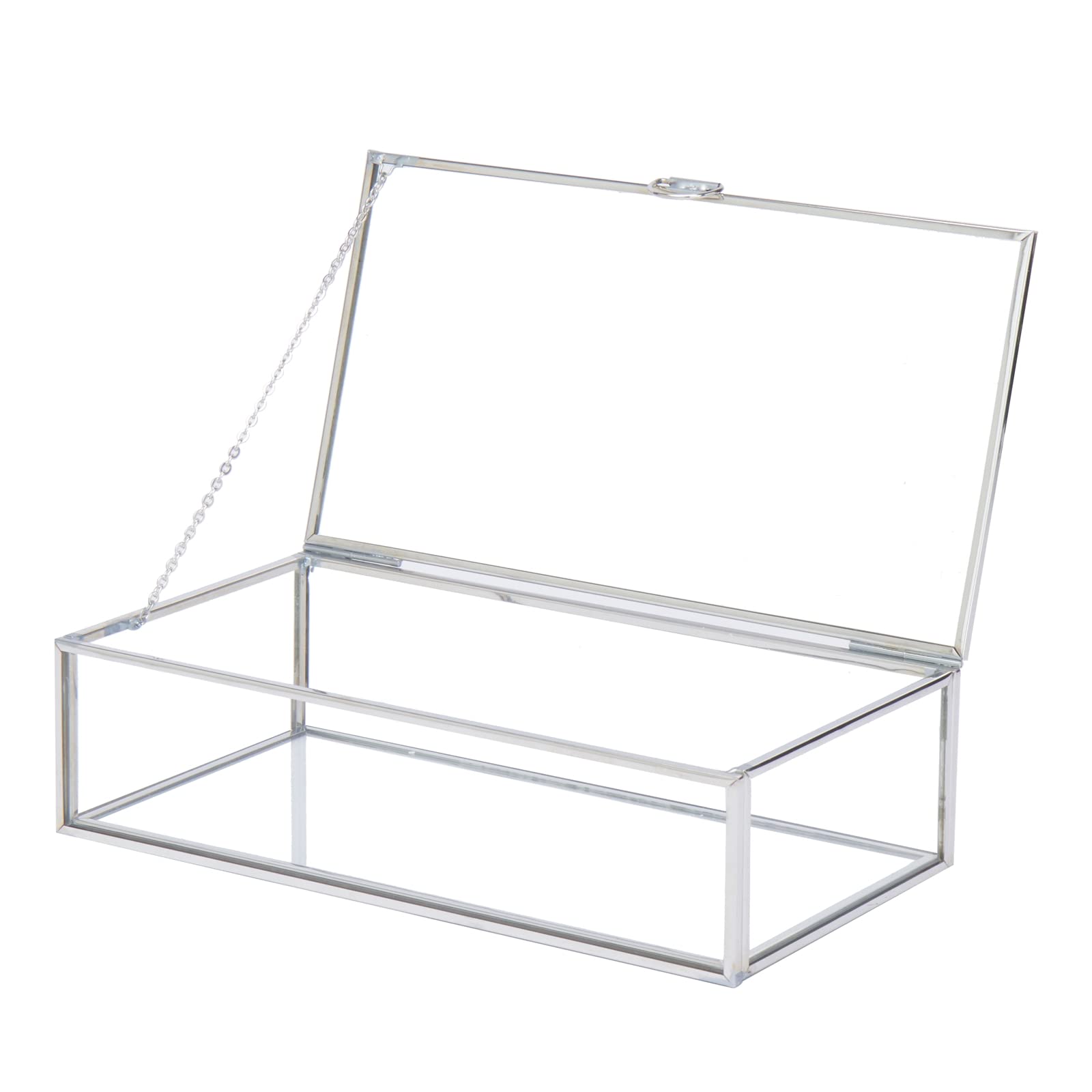 Photo 1 of WHSLILR Vintage Glass Jewelry Box Keepsake Box with Hinged Lid, Great for Storage Trinket/Jewelry/Card/Photo, Stainless Steel Decorative Box for Dresser-15612EBXG