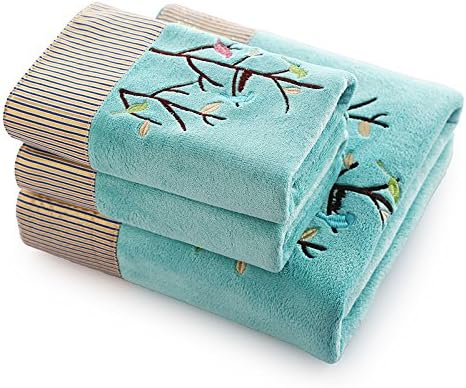 Hoomy Embroidered Hand Towels Soft Bird and Tree Design Bath Towel Set Colorful Washcloths and Towels Velvet Water Absorption Face Cloth for Girls Green Face Towels Set of 3