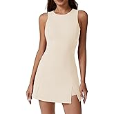 QINSEN Womens Crew Neck Tennis Dress Sleeveless Side Slit Golf Athletic Dress Build in Shorts with Pockets