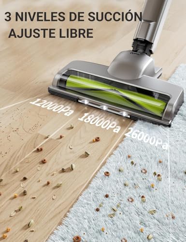 kalado Aspiradora Inalámbrica 26KPa, 6 En 1 Aspirador Vertical Antienredos 250W, Pantalla LED, 40 min Aspirador De Mano Silencioso,Batería Extraíble, Apto para Suelos Duros/Alfombras/Pelo De Mascotas