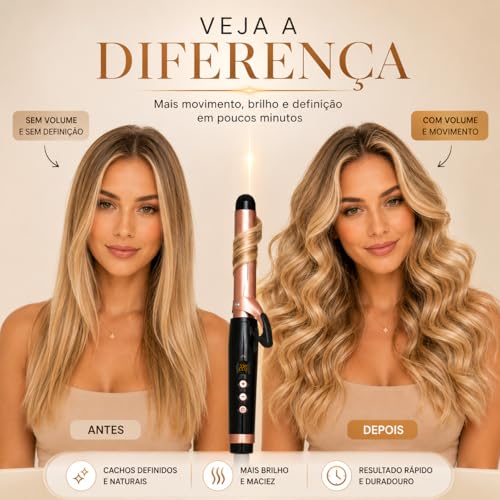 Modelador de Cachos Profissional 25mm Bivolt com Revestimento Cerâmico, Controle de Temperatura LED e Cabo 360° – Cachos Naturais e Duradouros