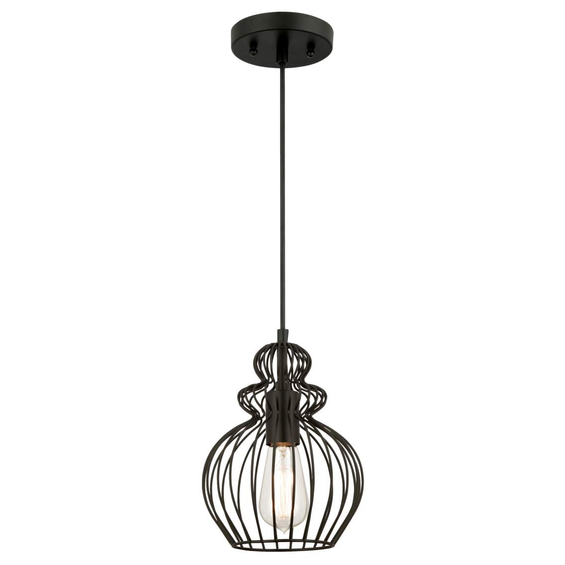 61034 One-Light Indoor Pendant, Matte Black Finish with Cage Shade