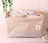 GreenForest Laundry Basket Cotton Blend Linen Convenient Folding Storage Bin Basket With Totes Gift Toy Basket Closet Drawer Beige Strips Polka Dot (18.2x12.4x10.8Inches)