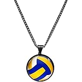 JczR.Y Volleyball Necklace Gold Silver Sports Ball Necklaces for Women Men Personalized Time Gemstone Volleyball Pendant Necklace Sport Accessories Christmas Jewelry for Player Lover 20 Inches