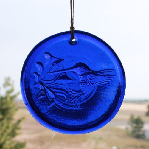 Hummingbird Window Suncatcher in Blue Hanging Glass