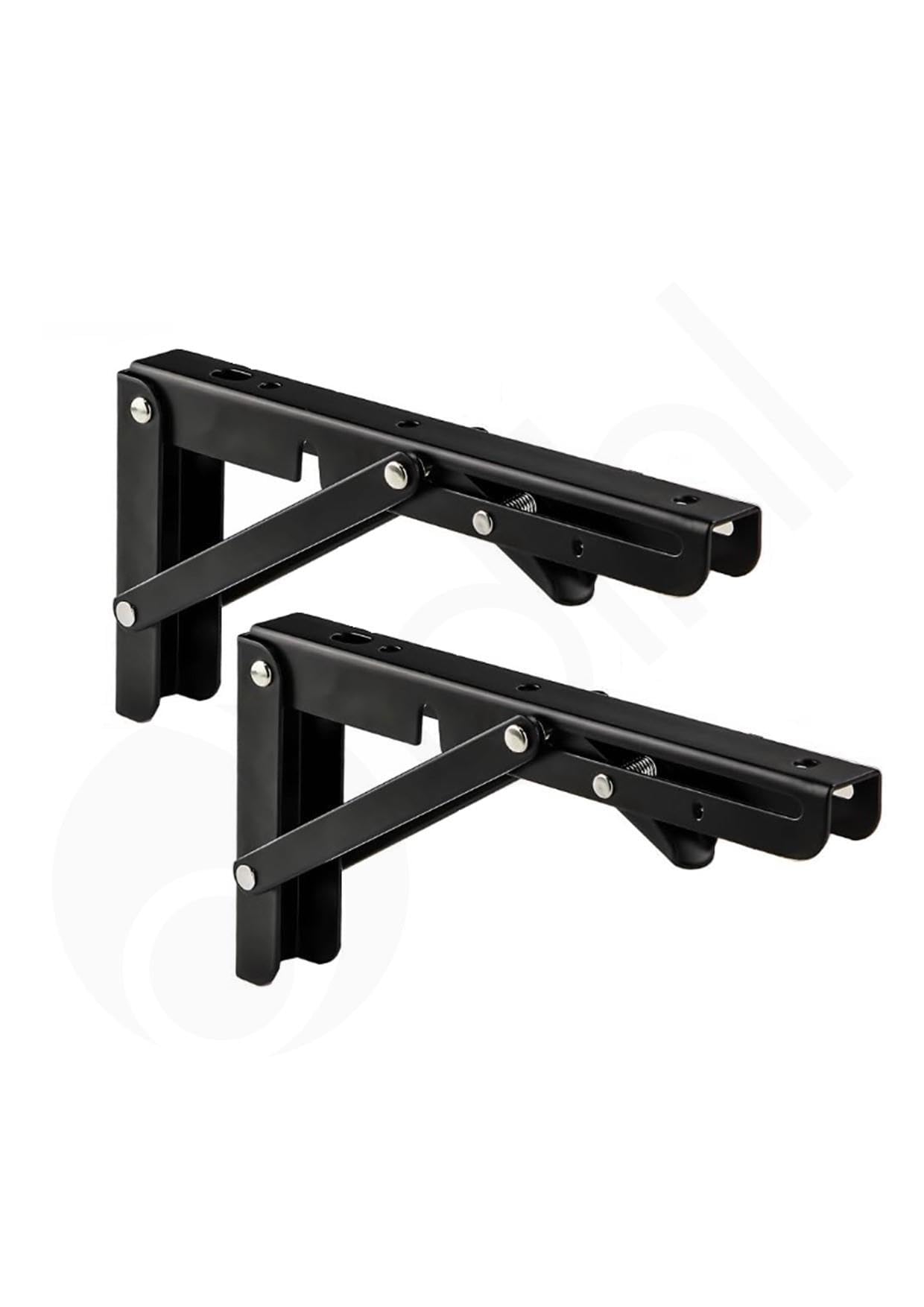 Dihl 2X Folding Shelf Brackets, 12 Inch, Space Saving Heavy Duty Wall Mounted Foldable Shelving Mounts, 12” 30cm, Steel, Black, Load Capacity 60 KG, 1 Pair