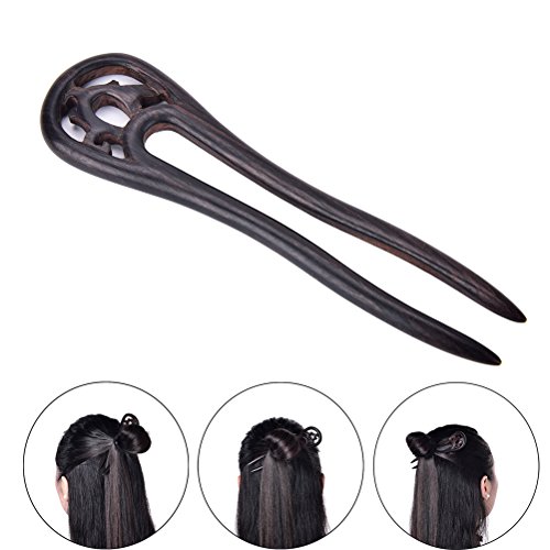 1 Pcs Handmade Carved Wood 2-Prong Hair Fork Vintage Style Hair Stick by Team-Management