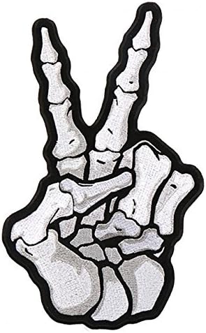 Embroidered SKELETON PEACE SIGN PATCH, Iron-On / Sew-On - 3" x 5"