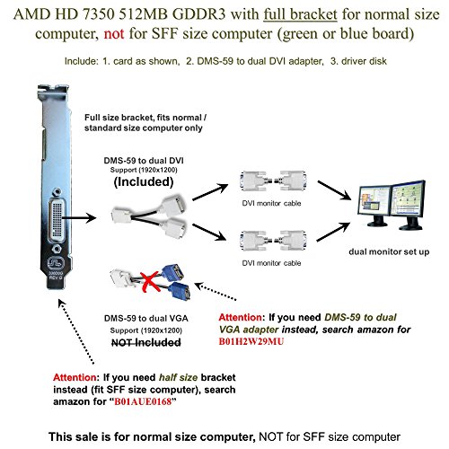 Epic IT Service - AMD Radeon HD 7350 512MB graphics card (full size bracket, dual DVI), fits normal size computer only