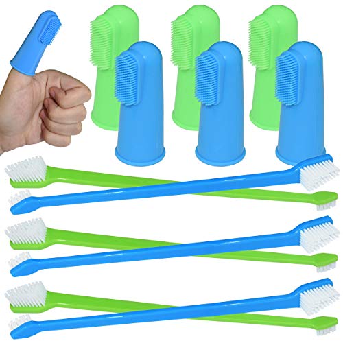 RosyLife Pet Dog Soft Toothbrush Dog Toothbrush Finger Toothbrush pet Toothbrush Small to Large Dogs (6 Neutral Size + 6 Head Toothbrush)