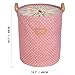 DOKEHOM 19.7-Inches Freestanding Laundry Basket with Lid, Collapsible Large Round Drawstring Clothes Hamper Storage with Leathe Handle (Pink Dots, L)