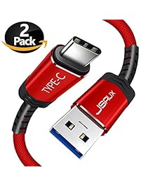 USB Type C Cable,JSAUX (6.6FT) USB C to USB 3.0 Strongest Fast charger Nylon Braided Cord for Samsung Galaxy Note 8 S8 S8 plus,Pixel,Moto Z Z2,LG V30 G5 V20,Nexus 6P Nintendo Switch More(Red 2 Pack)