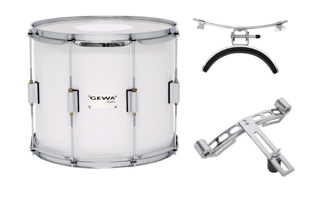 GEWA marching drum/tenor drum, birch shell white, 14 x 12", 8 tension rods, Remo USA heads, incl. vent plate and knee rest