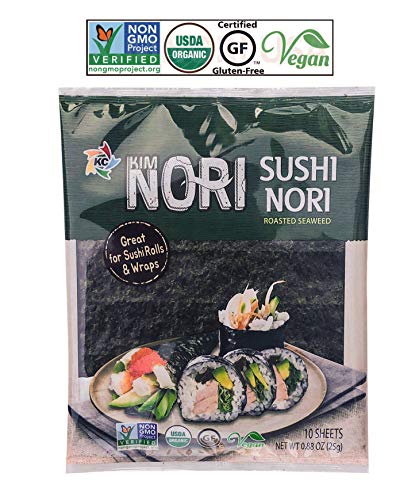 KIMNORI Sushi Nori Seaweed Sheets – 10 Full Size USDA Organic Yaki Roasted Rolls Wraps Snack 100% Natural Laver Gluten Free No MSG Non GMO Vegan Kosher 25 Gram 0.88 Ounce - Thumbnail 7