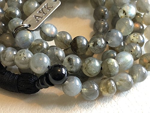 Labradorite Mala Beads 8mm High Grade Tassel mala Necklace | Fifth Chakra | Throat Chakra | Communication Self Expression Creativity in Writing Public Speaking | W/free velvet mala pouch | US Seller