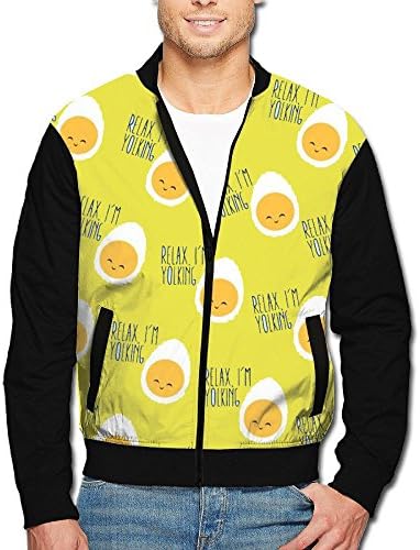 Men's Zip Front Jacket Small Egg Yolk Printed Print Stand Collar Baseball Bomber Jacket