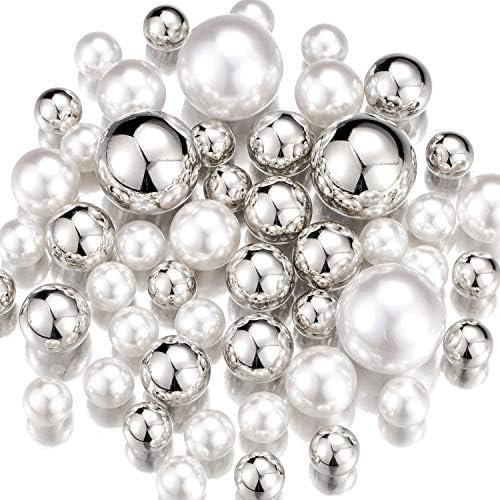 NOTCHIS Silver and White Floating Pearls Beads for Vases, No Hole Highlight Pearl Bead Vase