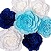 KEY SPRING Paper Flower Decorations (Navy Blue, Light Blue, White, Set of 7), Large Paper Flowers for Wedding, Nursery Wall Decoration, Baby Shower, Bridal Shower