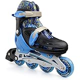 New Bounce Adjustable Inline Skates for Kids - 4 Wheel Blades Roller Skates for Boys, Girls, Teens, and Young Adults Outdoor Rollerskates for Beginners & Advanced | Blue (Medium (2-5 US))