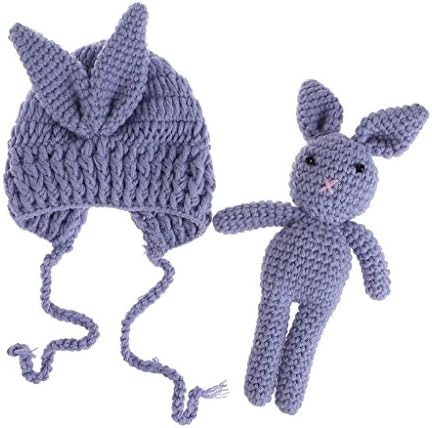 BIGBI Newborn Baby Girl Boy Knit Crochet Hat Rabbit Toy Photography Prop Outfit Gift (Grey)