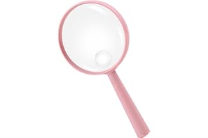 Feosky Handheld Reading Magnifier, 10X Magnifier,75mm Shatterproof Lens, Adults Close Work Non-Slip Handle for Seniors Reading and Nature Exploration (Pink)