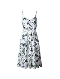 Vestidos de verano para mujer Vestido de playa a media pierna con tirantes de espagueti bohemio floral Vestido de playa con bolsillos