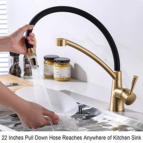 GAPPO Commercial Lead Free Pull Out Sprayer Gold Kitchen Sink Faucet, Single Handle Kitchen Faucets with Deck Plate