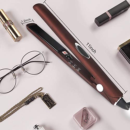 Hair Straightener - VIVK Flat Iron 1 Inch 3D Floating Plates & LCD Screen,Adjustable Temperature and Anion Generator Suitable for All Hair Types(Coffee)