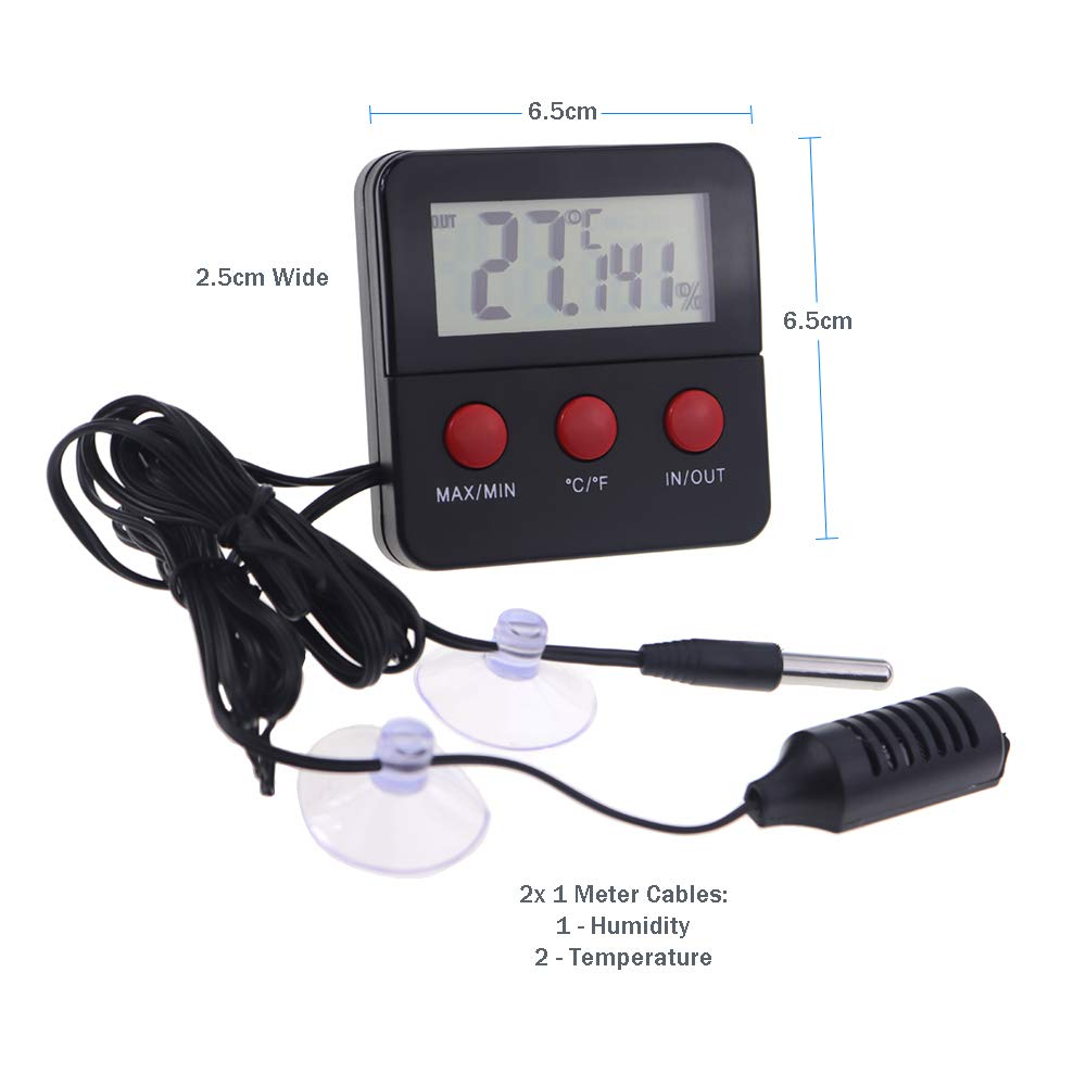 Digital Reptile Thermometer and Humidity Gauge Remote Probes